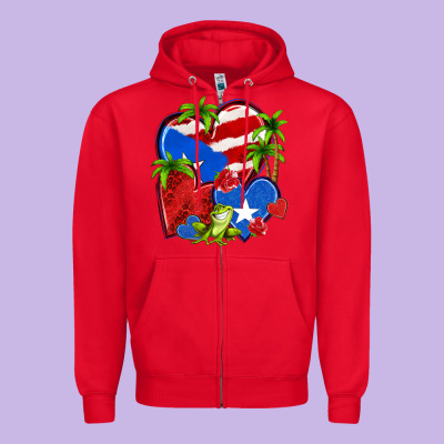 Puerto Rico Hearts Zipper Hoodie Designed By Nancycooperartshop