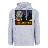 Heather Grey Black Cat Halloween Heavyweight Hoodie - LillyAllenDesigns