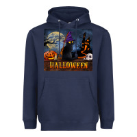Navy Black Cat Halloween Heavyweight Hoodie - LillyAllenDesigns