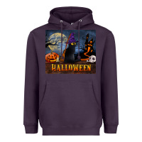 Plum Black Cat Halloween Heavyweight Hoodie - LillyAllenDesigns