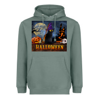 Sage Black Cat Halloween Heavyweight Hoodie - LillyAllenDesigns