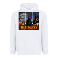 White Black Cat Halloween Heavyweight Hoodie - LillyAllenDesigns