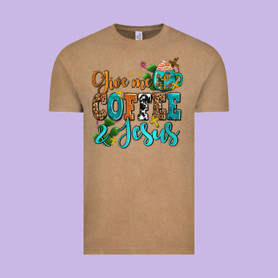 Gıve Me Coffee And Jesus Vintage Tee Designed By Adodesignshop