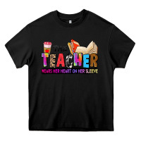 Black this teacher wears her heart on her sleeve Heavy Core Tee - Zillion Design Studio