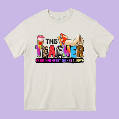 This Teacher Wears Her Heart On Her Sleeve Heavy Core Tee Designed By Zillion Design Studio