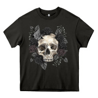 Asphalt Floral skull Heavy Core Tee - RanaPortraitStore