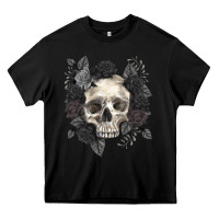 Black Floral skull Heavy Core Tee - RanaPortraitStore
