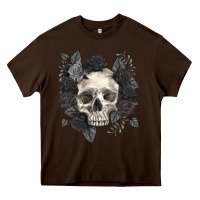 Chocolate Brown Floral skull Heavy Core Tee - RanaPortraitStore