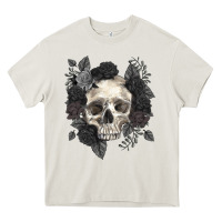 Cream Floral skull Heavy Core Tee - RanaPortraitStore