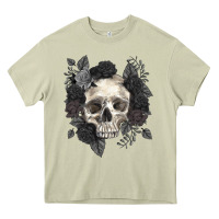 Mossy Floral skull Heavy Core Tee - RanaPortraitStore