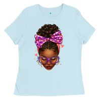 Baby Blue sorority colors purple carol afro messy bun woman Ladies Tee - texasbilliewilder