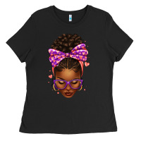 Black sorority colors purple carol afro messy bun woman Ladies Tee - texasbilliewilder
