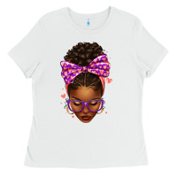 White sorority colors purple carol afro messy bun woman Ladies Tee - texasbilliewilder