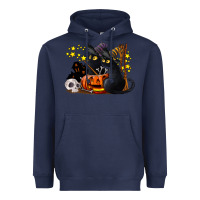 Navy halloween black cats Heavyweight Hoodie - LillyAllenDesigns
