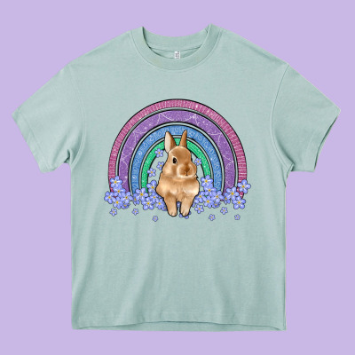 Bunny Rainbow Heavy Core Tee Designed By Artiststas