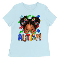 Baby Blue autism afro girl Ladies Tee - texasbilliewilder