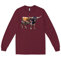 Burgundy Texas Longhorn Bull Long Sleeve Tee - LillyAllenDesigns