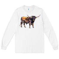 White Texas Longhorn Bull Long Sleeve Tee - LillyAllenDesigns