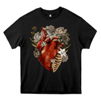 Black Flower anatomical heart Heavy Core Tee - RanaPortraitStore