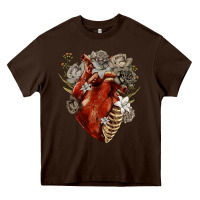 Chocolate Brown Flower anatomical heart Heavy Core Tee - RanaPortraitStore
