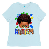Baby Blue autism afro kid Ladies Tee - texasbilliewilder