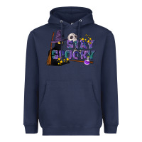 Navy Stay Spooky With Black Cat Heavyweight Hoodie - LillyAllenDesigns