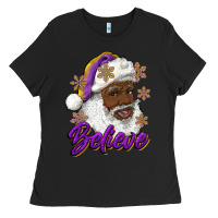 Believe Purple And Gold African American Santa Ladies Tee | Teevron