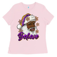 Bubblegum Pink believe purple and gold african american santa Ladies Tee - RanaPortraitStore