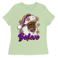 Matcha believe purple and gold african american santa Ladies Tee - RanaPortraitStore