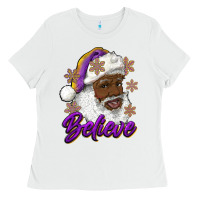 White believe purple and gold african american santa Ladies Tee - RanaPortraitStore