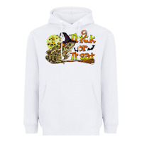 White Trick Or Treat With Frog Heavyweight Hoodie - LillyAllenDesigns