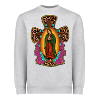Heather Grey our lady of guadalupe cross Heavyweight Sweatshirt - JahusDesignShop
