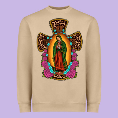 Our Lady Of Guadalupe Cross Heavyweight Sweatshirt Designed By Jahusdesignshop