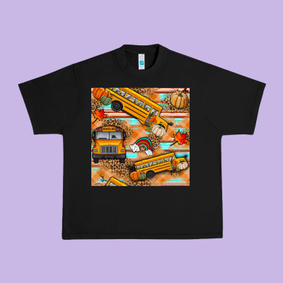Fall School Bus Seamless Pattern Urban Heavy Tee Designed By Bundleandbundleshop