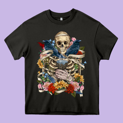 Heavy Core Tee Flower Boho Skull Skeleton