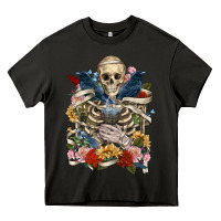 Asphalt Flower Boho Skull Skeleton Heavy Core Tee - RanaPortraitStore