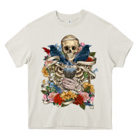Cream Flower Boho Skull Skeleton Heavy Core Tee - RanaPortraitStore