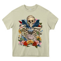 Mossy Flower Boho Skull Skeleton Heavy Core Tee - RanaPortraitStore