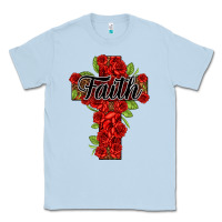 Dusty Blue faith floral cross Classic Tee - NancyCooperArtShop