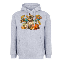 Heather Grey Hello Autumn With Chihuahua Dog Heavyweight Hoodie - LillyAllenDesigns