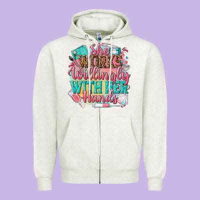 She Works Willingly With Her Hands Zipper Hoodie Designed By Nancycooperartshop