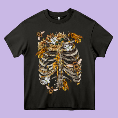 Heavy Core Tee Flower rib cage bees