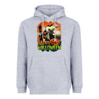 Heather Grey Happy Halloween With Black Cat Heavyweight Hoodie - LillyAllenDesigns