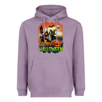 Lavender Happy Halloween With Black Cat Heavyweight Hoodie - LillyAllenDesigns