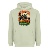 Matcha Happy Halloween With Black Cat Heavyweight Hoodie - LillyAllenDesigns