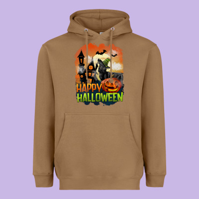 Happy Halloween With Black Cat Heavyweight Hoodie Designed By Lillyallendesigns