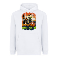 White Happy Halloween With Black Cat Heavyweight Hoodie - LillyAllenDesigns
