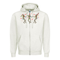 Oatmeal Heather dancing skeleton christmas Zipper Hoodie - MaliasSmallBusiness