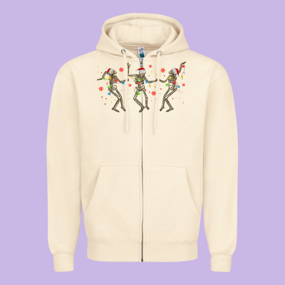 Dancing Skeleton Christmas Zipper Hoodie Designed By Maliassmallbusiness