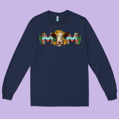 Sunflower Hereford Cattle And Cactus  Mom Long Sleeve Tee Designed By Jasminsmagicworld